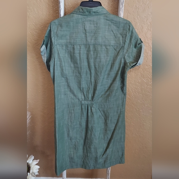 Olive Green Collar Button Chesser Island Patagonia Linen Dress Size 10 Gorpcore - Picture 4 of 6